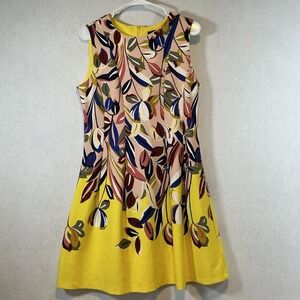 I LE New York Sleeveless Short Dress Floral Yellow Size 10
